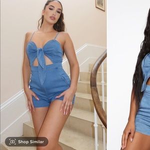 Denim tie front romper worn once size small